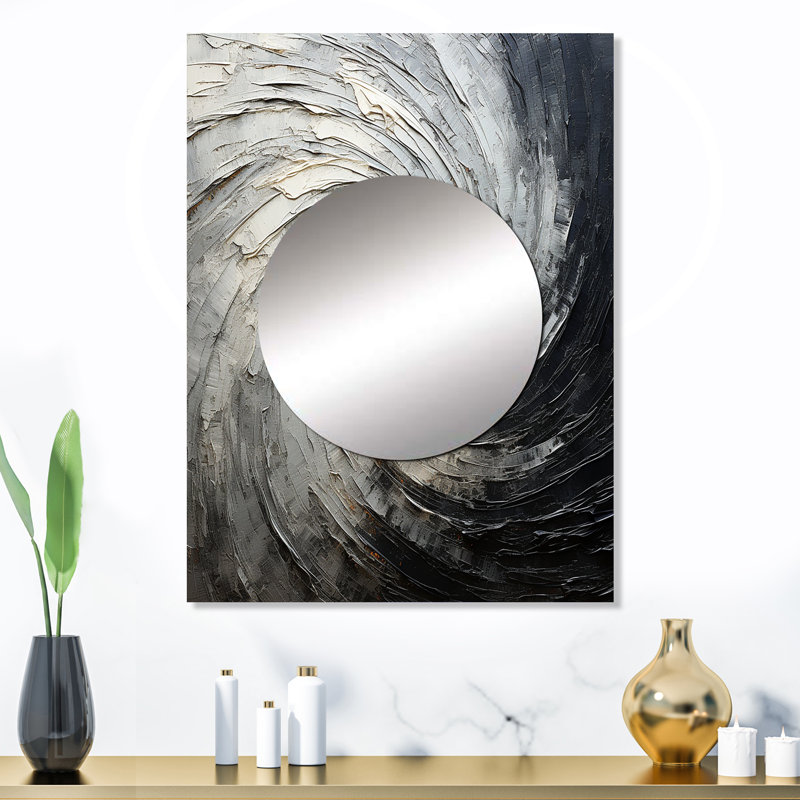 Mouvement méditatif gris Leechburg - miroir mural spirales abstraites, miroir décoratif gris, 32 po x 24 po