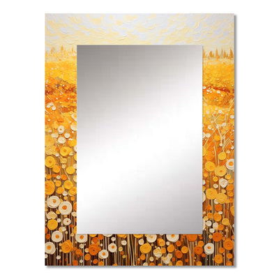 Golden Harvest Floral Field I - Flower Large Wall Mirror, Traditional Decorative Mirror, Printed Metal Art