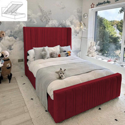 Ezzell Upholstered Bed - Wingback Ottoman Storage with Plush Velvet Gas Lift