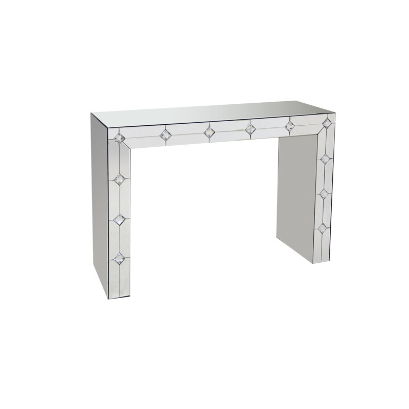 Console en miroir argent Hessa avec incrustation de faux strass