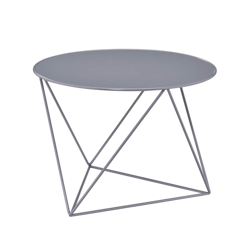 Table de bout ronde en métal avec finition grise