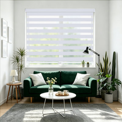  Cordless Zebra Blinds for Windows, White, 34" W x 72" H