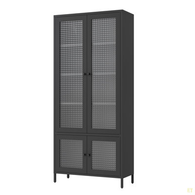 Large Metal Storage Cabinet Display Cabinet With 4 Glass Doors 5 Shelves Side Cabinet Bookcase Freestanding Cabinet For Bedroom Living Room Pantry Hom