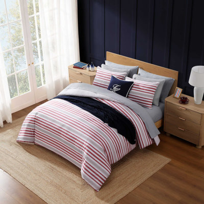 Tommy Hilfiger Mandalay Beach Stripe Cotton Reversible Red Duvet Cover Set