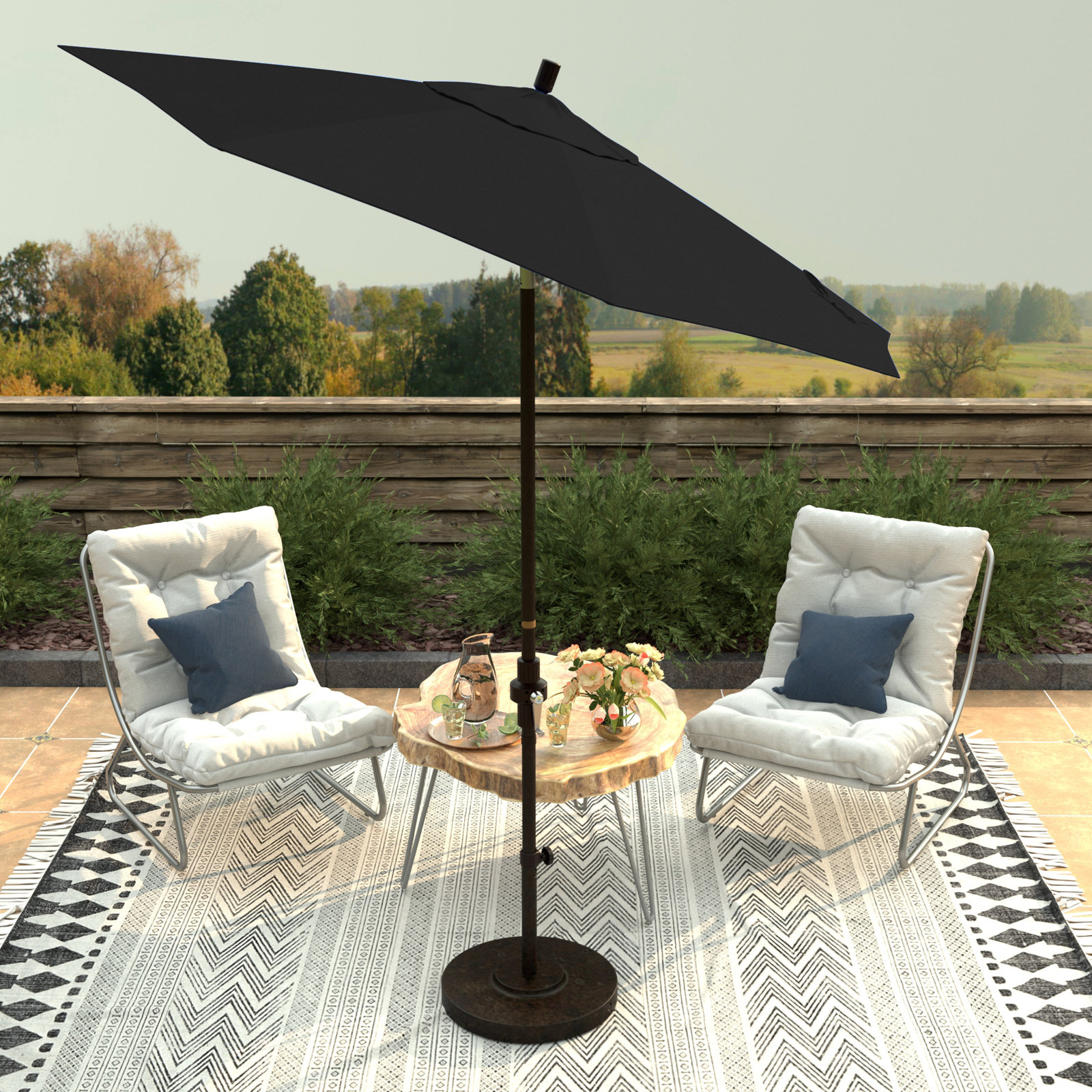 Che 90'' Outdoor Umbrella, Black - Pacifica
