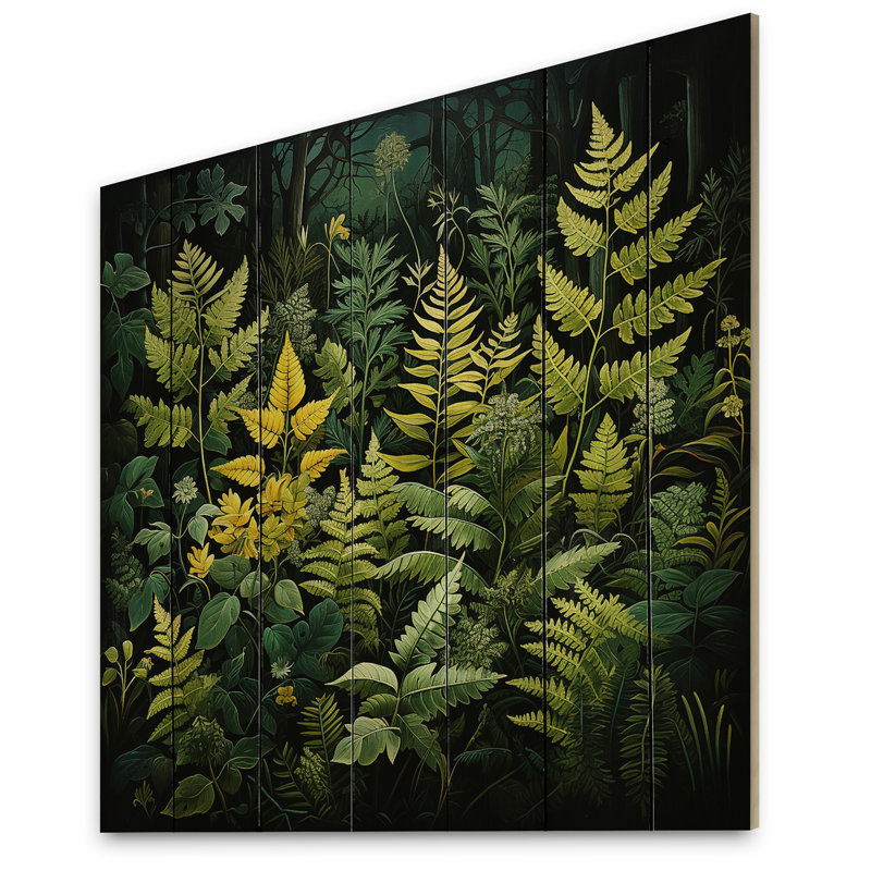 Fougères vertes et noires à contraste dynamique VI sur bois, H 35 po x l 35 po x P 0,78 po