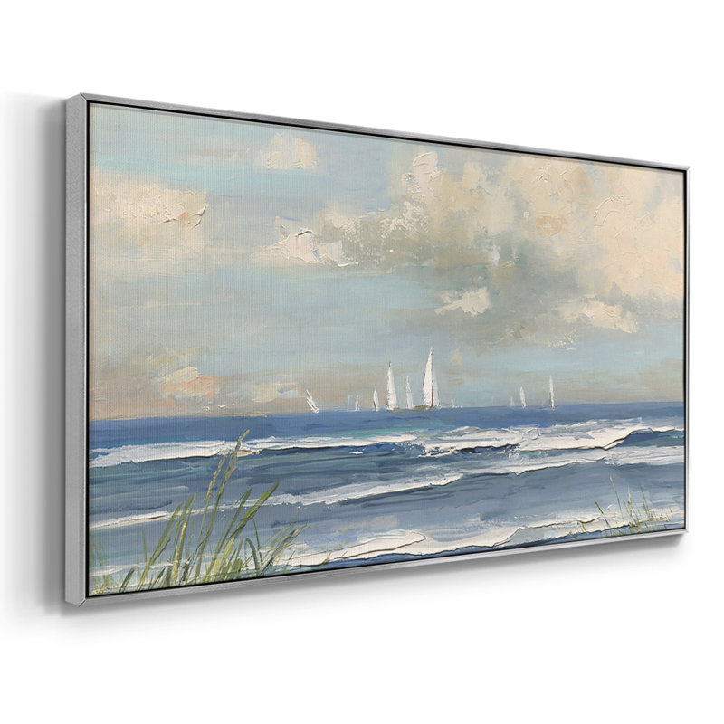 «Ocean Regatta», toile tendue avec châssis encadré, prête à être accrochée, H 21 po x l 41 po, Argent argent