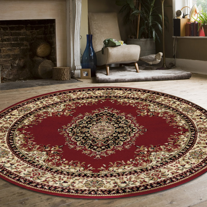 Tapis oriental rouge / ivoire Colebrook, Rond 5 pi 3 po