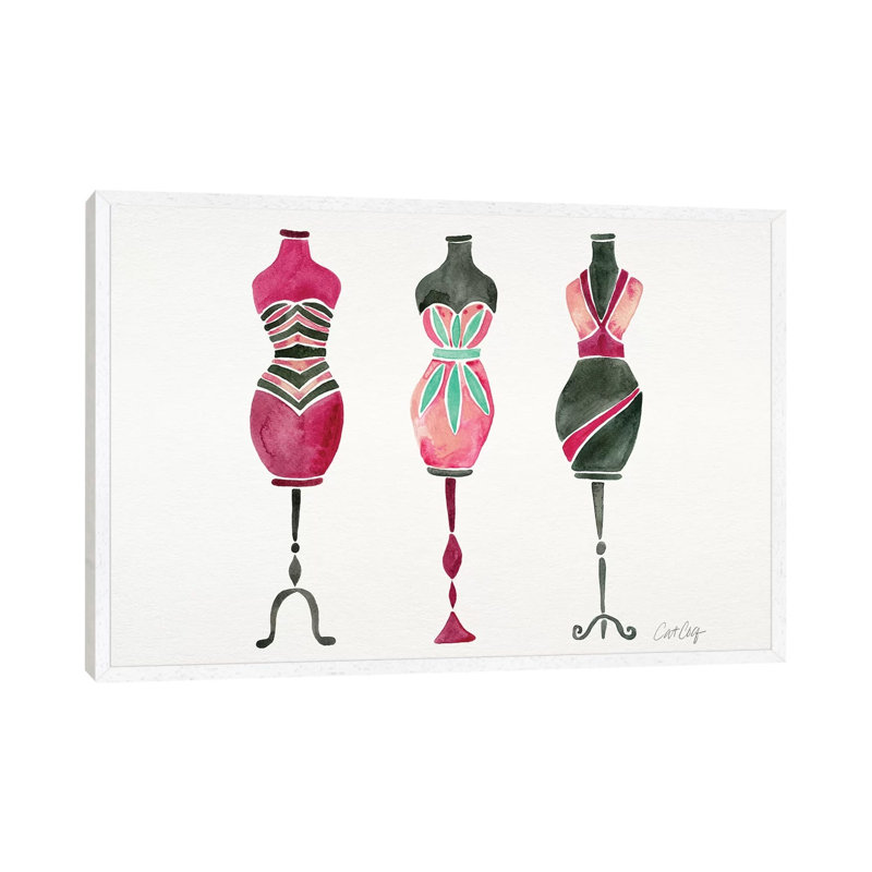 Pink 3 Dresses by Cat Coquillette - Gallery-Wrapped Canvas Giclée on Canvas, 101.6 cm H x 66.04 cm W, White Framed