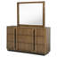 Commode large avec miroir Reon, 6 tiroirs, cannelures verticales, bois brun