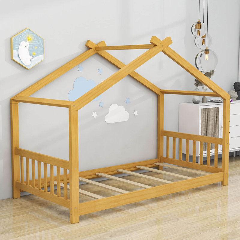 Esman Twin Size Platform Bed with Headboard, Natural