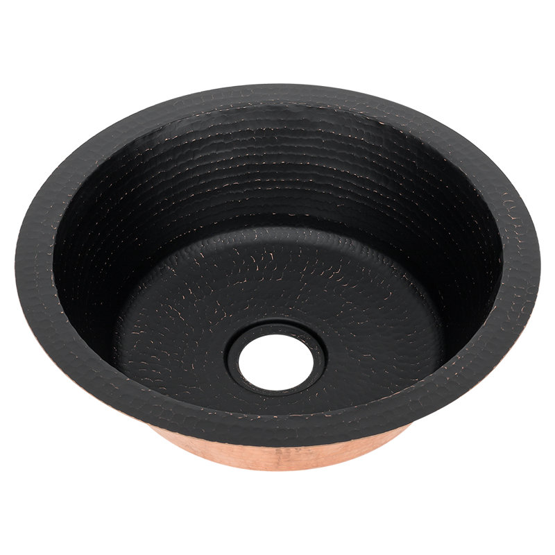 14" Round Hammered Bar Sink w/ 2" Drain Opening, Black