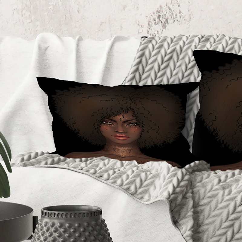 Rectangle, Portrait d'une femme afro-américaine III - Coussin décoratif imprimé moderne