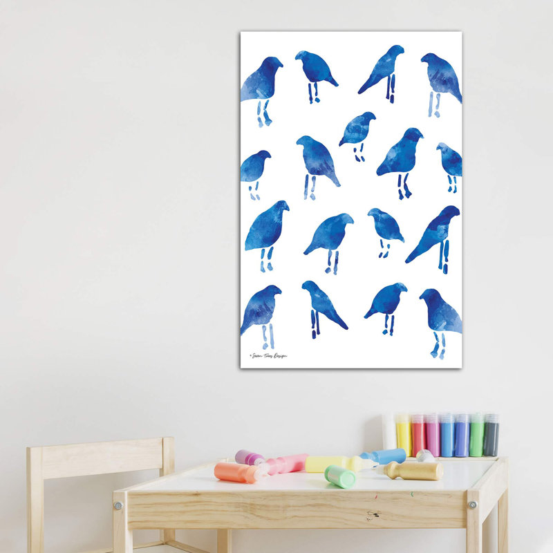 Oiseaux bleus - reproduction d'art, Toile tendue, Pas de tapis, H 26 po x l 18 po x 1,5 po
