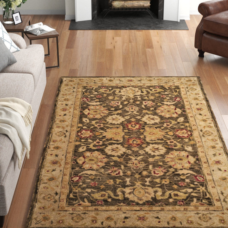 Armintha Oriental Handmade Tufted Wool Olive Gray Area Rug, Rectangle 9'6" x 13'6"