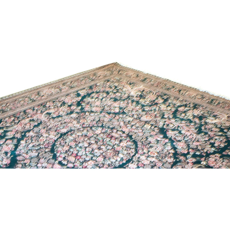 Hand Knotted Wool Oriental Area Rug in Dark Green And Green