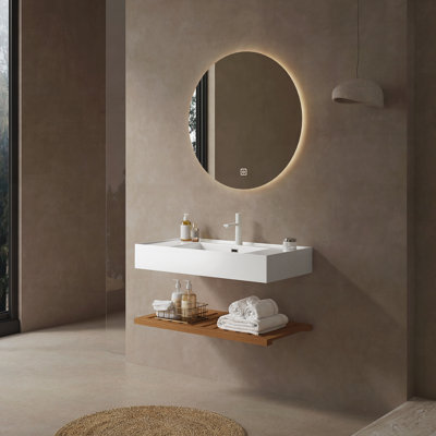 Meuble-lavabo de 36 po avec lavabo vasque, lavabo intégré mural flottant rectangulaire en acrylique blanc sans robinet