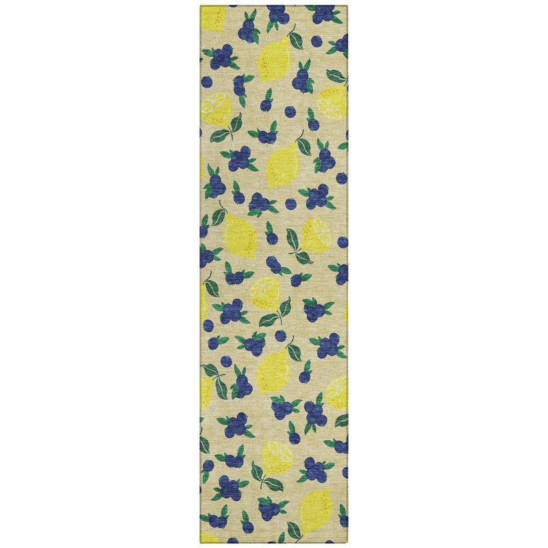 Machine Washable Indoor/Outdoor Bourkelands ACN2354 Fruits Rug, Runner 2'3" x 7'6"