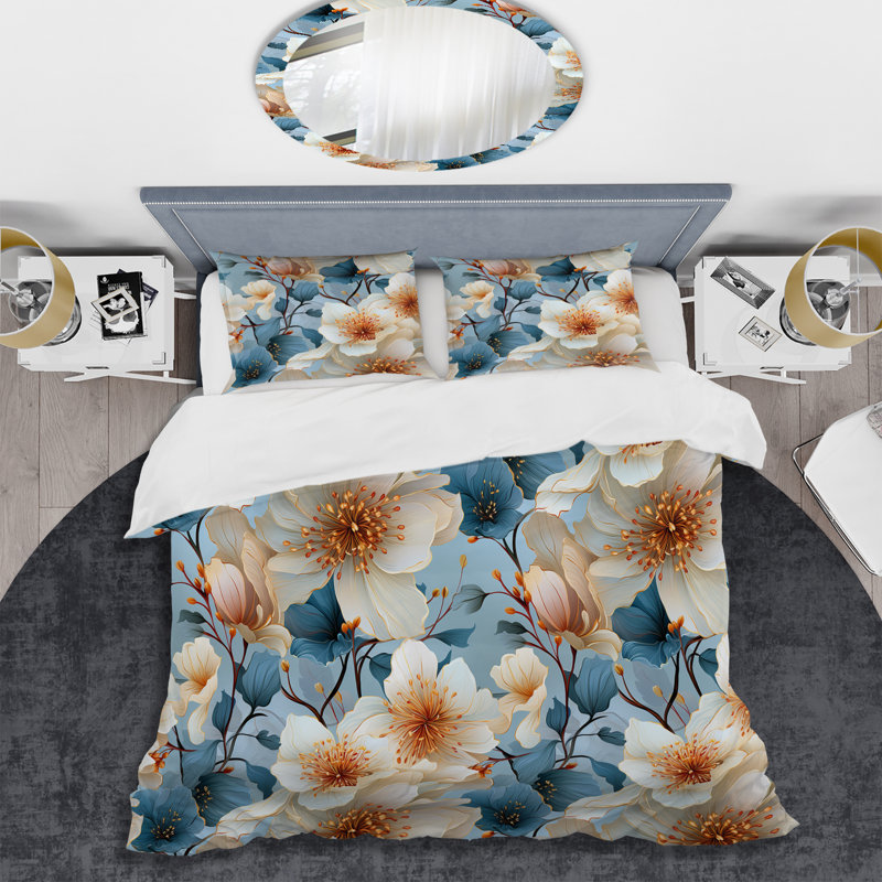 Exquisite Beauty Blue Floral Melody - Ensemble de housse de couette à motif floral