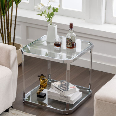 Saziye Glass Top End Table with Storage Shelf