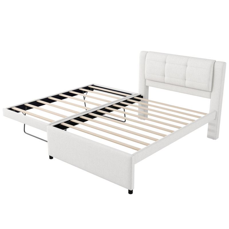 Lit plateforme tapissier de très grande taille avec couchette escamotable ajustable, cadre de canapé-lit d'invité multifonctionnel, support à lattes de bois, aucun sommier nécessaire