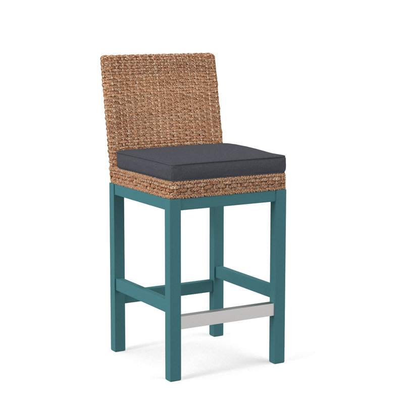 Upholstered Stool, Light Blue Performance Fabric; 0851-55, Coffee Finish