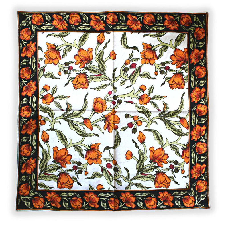 Blend Floral Square Set of Four Cotton Napkins, Brown/White