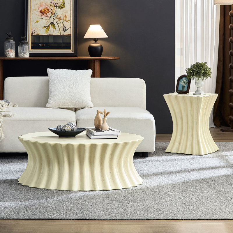 Table basse ovale en fibre de verre 34,24 pouces avec esthétique rétro pour les espaces de vie - aucun assemblage requis