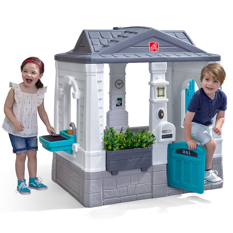 Neat & Tidy Cottage Gray Plastic Kids Playhouse with Windows