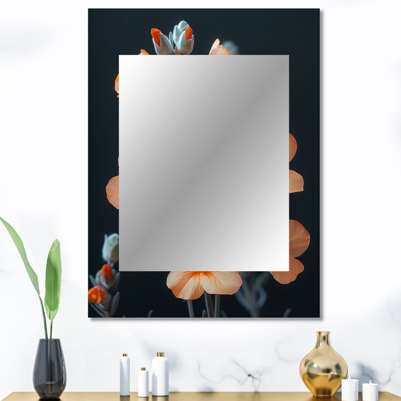 Orange black Fresh Cut Cherry Blossoms II - Cherry Blossom Mirror, Traditional Decorative Wall Mirror, Printed Metal Art