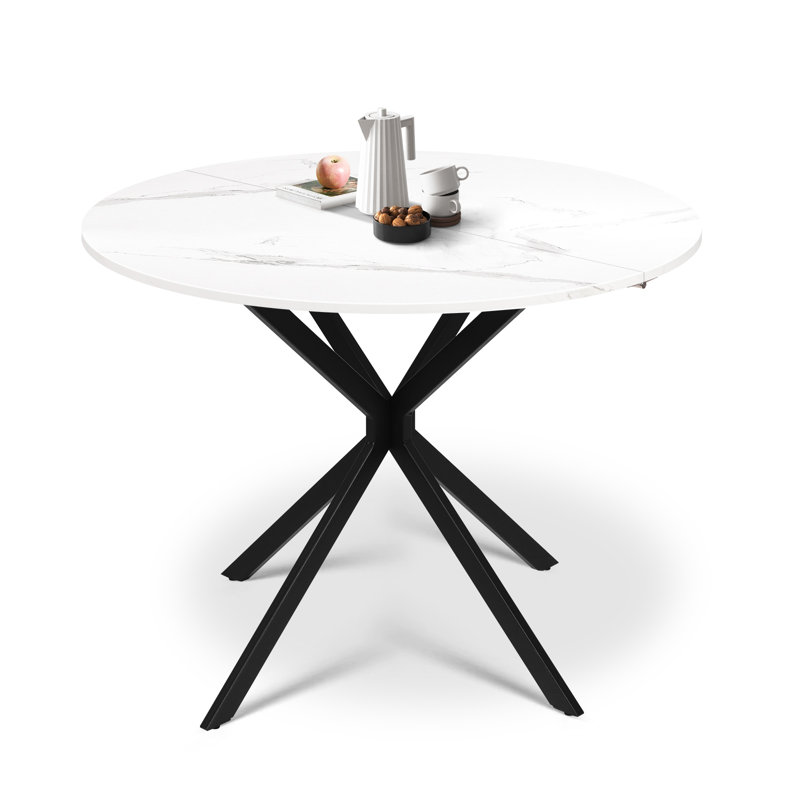 Round Metal Base Dining Table, White