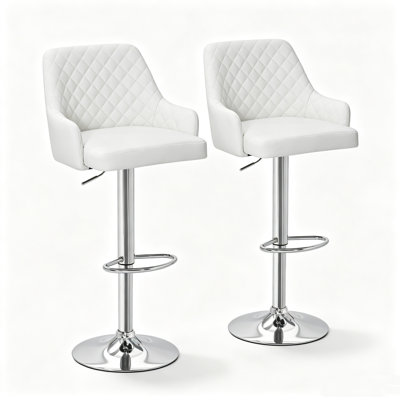 Ensemble de 2 tabourets de bar Aryelle, tabourets réglables à hauteur de comptoir avec dossier et accoudoirs, chaises de bar pivotantes modernes avec repose-pieds, tabourets de cuisine en polyuréthane revêtus d'îlot de cuisine, blanc