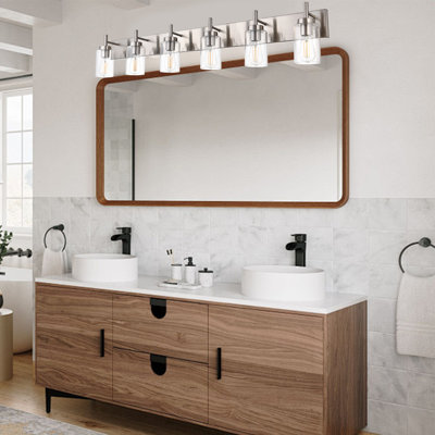 Éclairage pour meuble-lavabo de salle de bain 6 lumières, applique murale moderne en nickel brossé avec abat-jour en verre transparent, luminaires de salle de bain sur miroir, lampes murales rétro pour miroir, chambre à coucher, salon