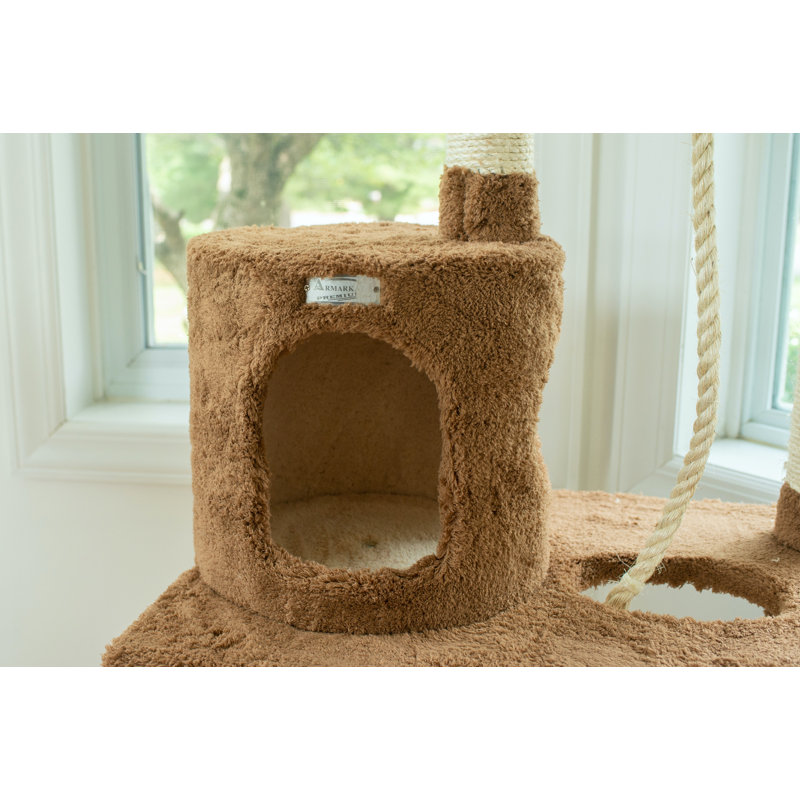 Tan Freestanding Cat Tree with Sisal Scratch Posts and Hammock