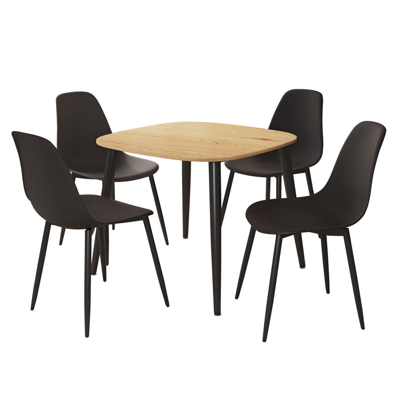 Aspen 5-Piece Casual Dining Set - Compact Square Table & 4 Curved Plastic Chairs, Black, Beige