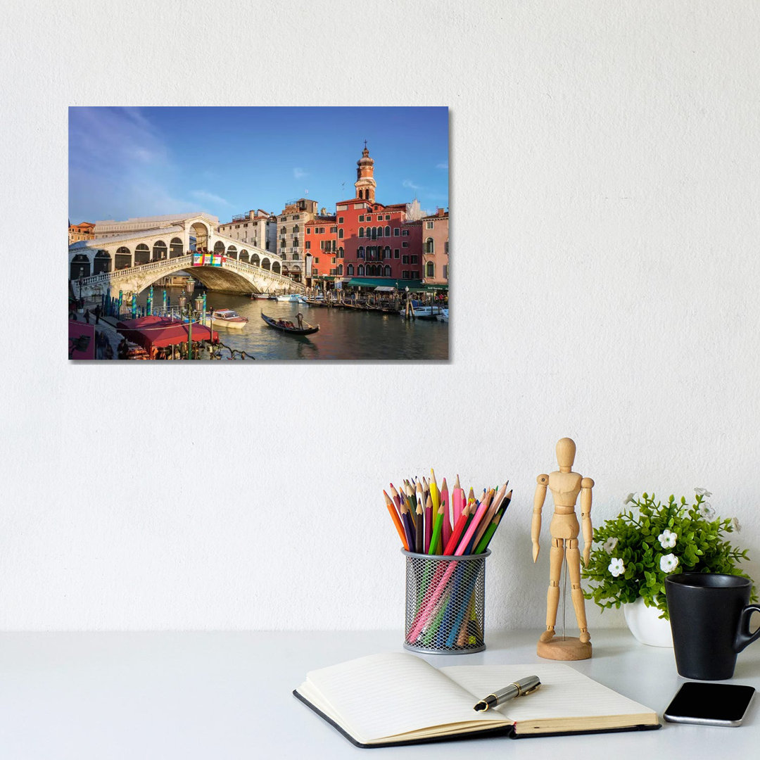 Rialto Bridge On The Grand Canal, Venice by Andrea Stokes - Wrapped Canvas Print