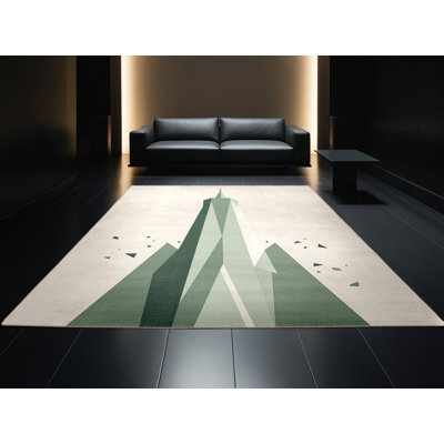 Machine Washable Paitlyn Tehran Milad Tower Modern & Contemporary Geometric Rug in Beige – Beige Binding