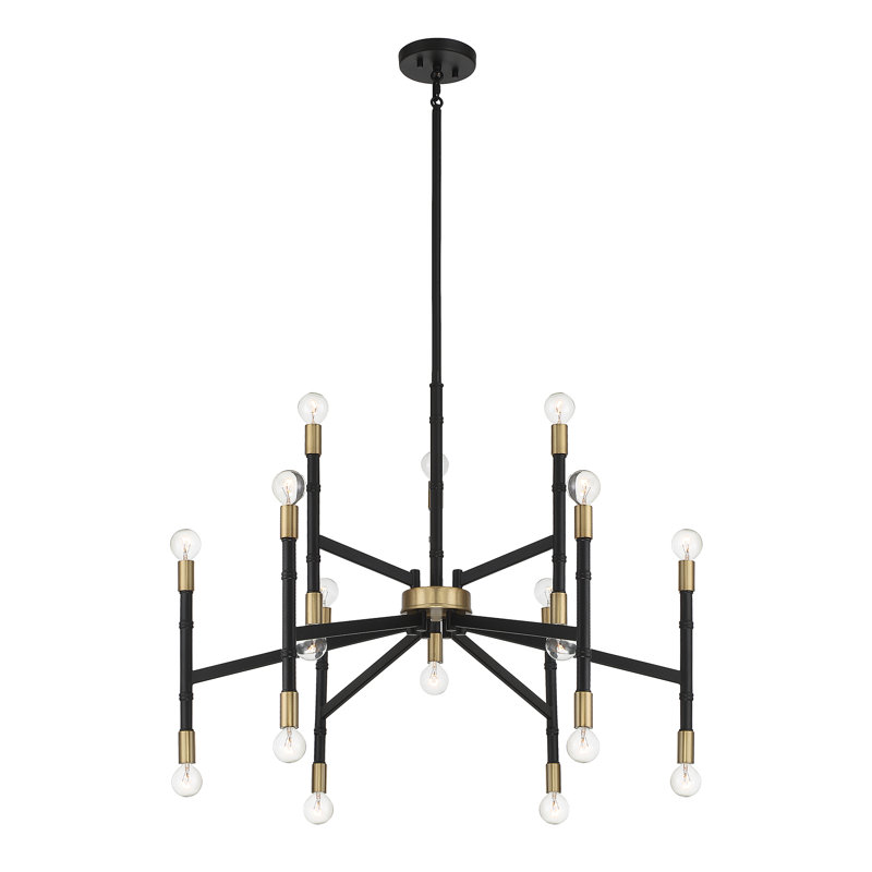 Lustre 18 lumières Dedria en noir mat avec accents laiton chaud