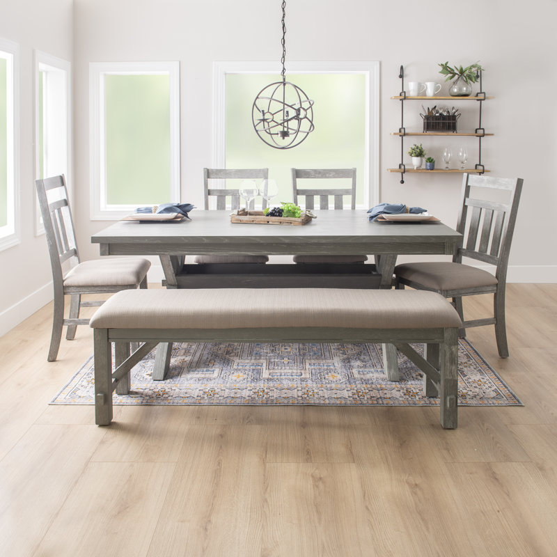 Asiel 6-Piece Upholstered Trestle Dining Set, Weathered Gray