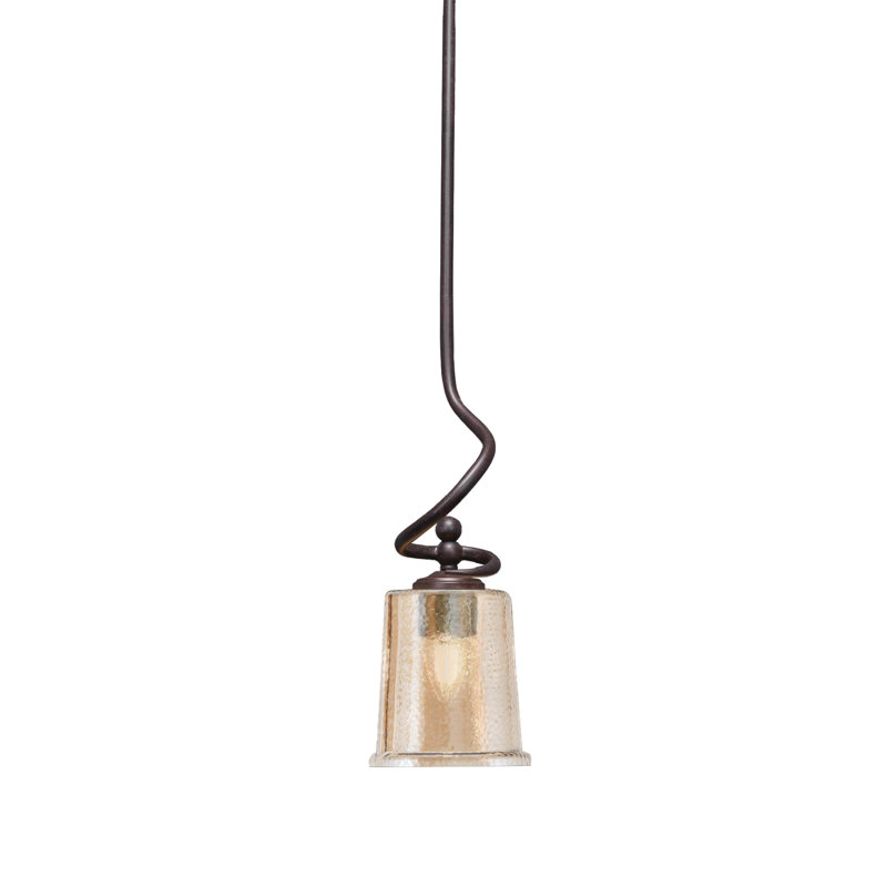 Suspension Sadea Stem Hung Mini présentée en fini granit foncé avec verre ambré à bulles de 13,3 cm (5,25 po).