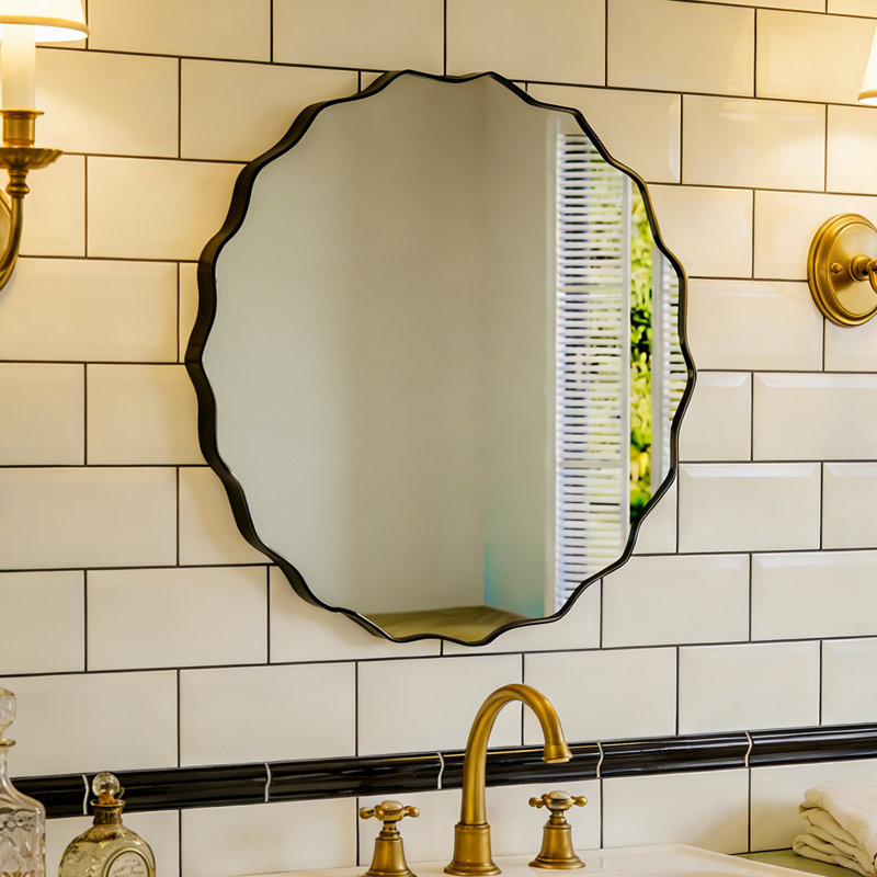 Miroir mural rond rond 32 pouces, miroir décoratif moderne en métal noir pour salle de bain, salon, chambre à coucher, couloir - miroir de meuble-lavabo minimaliste avec verre HD