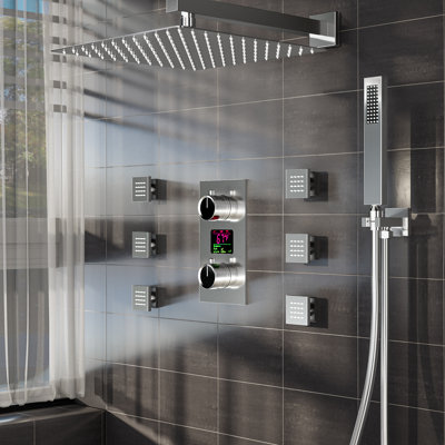 Système de douche mural numérique, pomme de douche à pluie haute pression 12 "avec douche à main