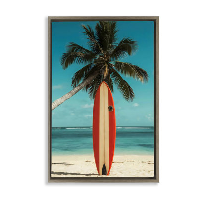 Cadre flottant simple palmier et planche de surf, design par LSR Design Studio