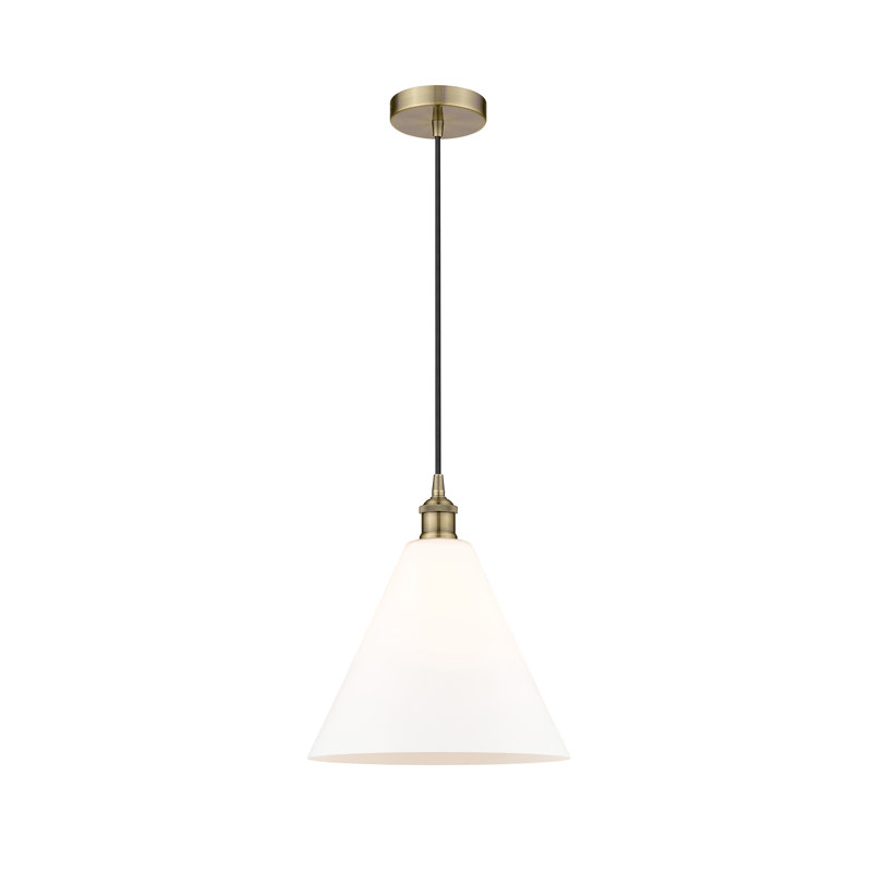 Luminaire suspendu conique à 1 lumière Bluford, H 14 po x l 12 po x P 12 po, Blanc mat, Laiton antique
