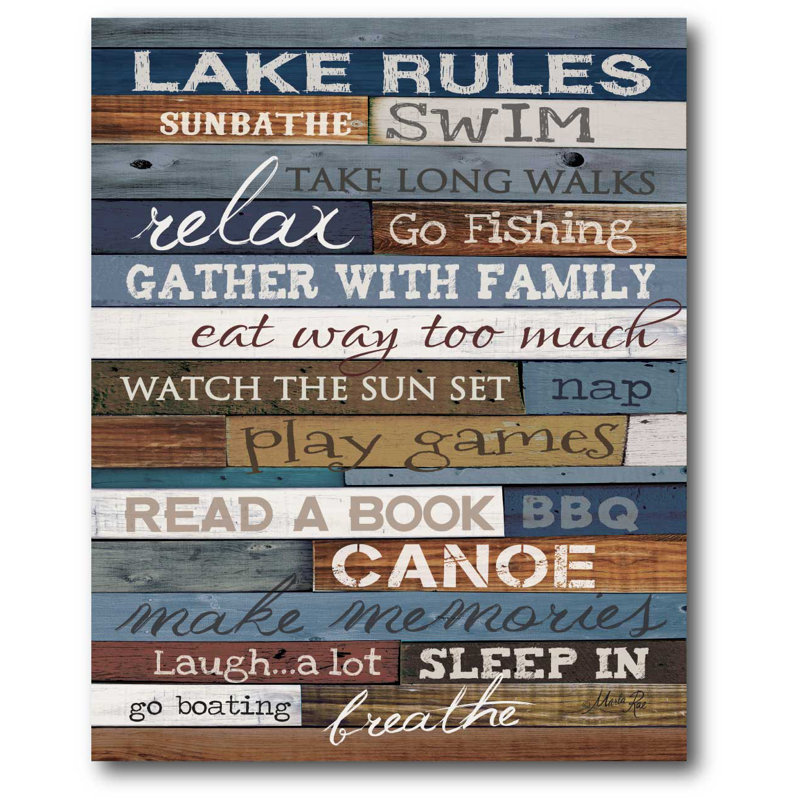 « lake rules », art textuel sur toile tendue, H 20 po x l 16 po x 1,5 po
