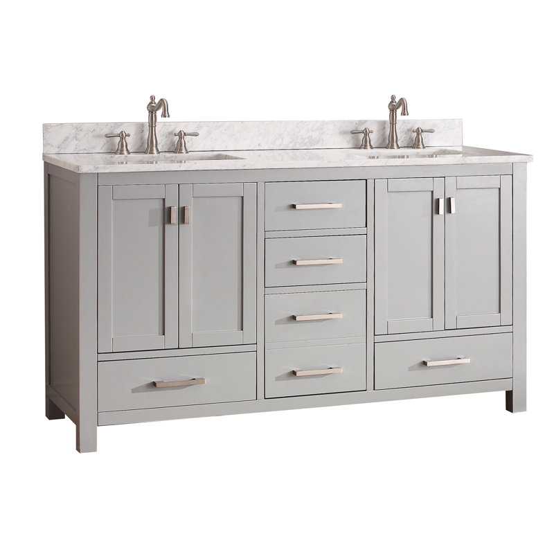 Modero 60" Double Bathroom Vanity with Top, Carrera White Marble, Chilled Gray