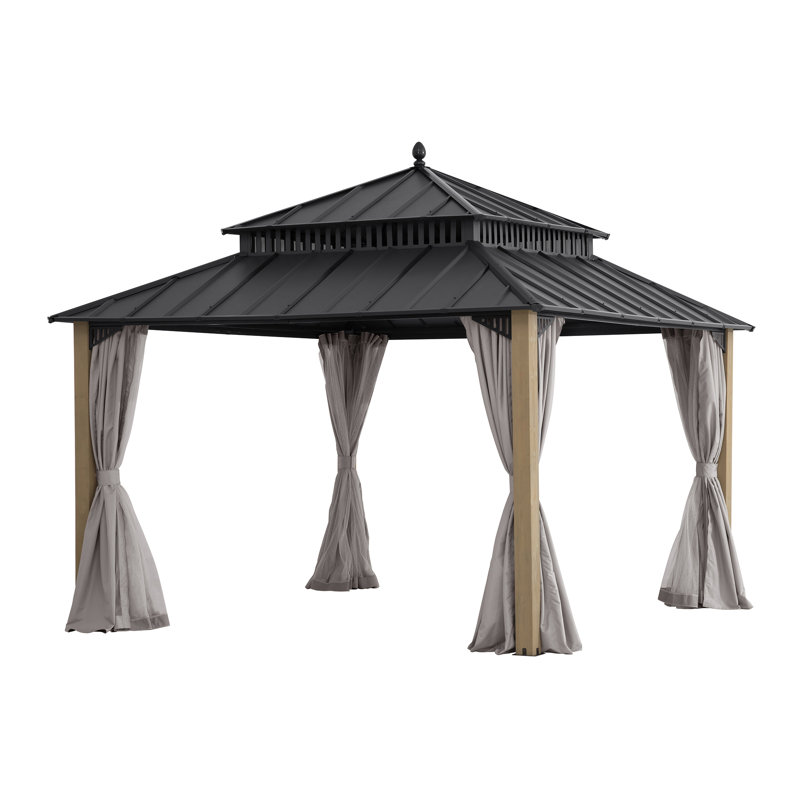 Poteau en bois de cèdre avec rideaux et moustiquaire en acier 12 po x 12 pi SUNJoy Kingston, 12 x 12