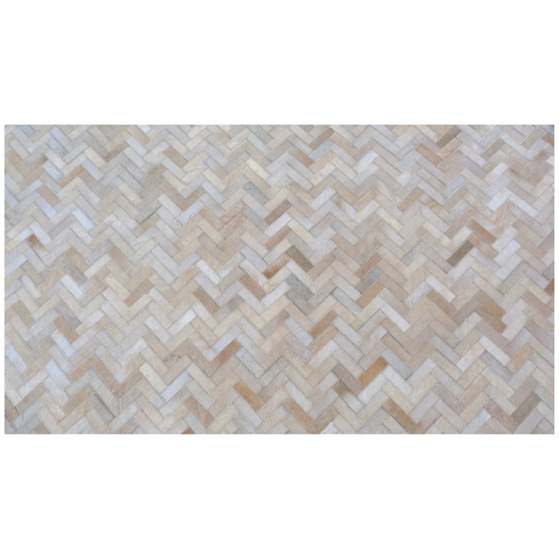 Mosaic Leather Cowhide Chevron Area Rug, Rectangle 9'6" x 13'6"
