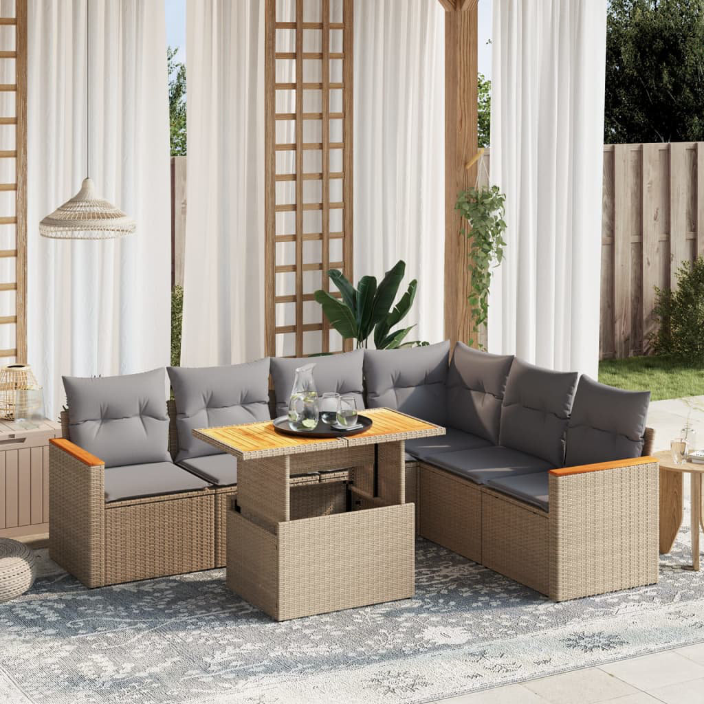 Vidaxl 7-Tlg. Garten-Sofagarnitur Mit Kissen Beige Poly Rattan