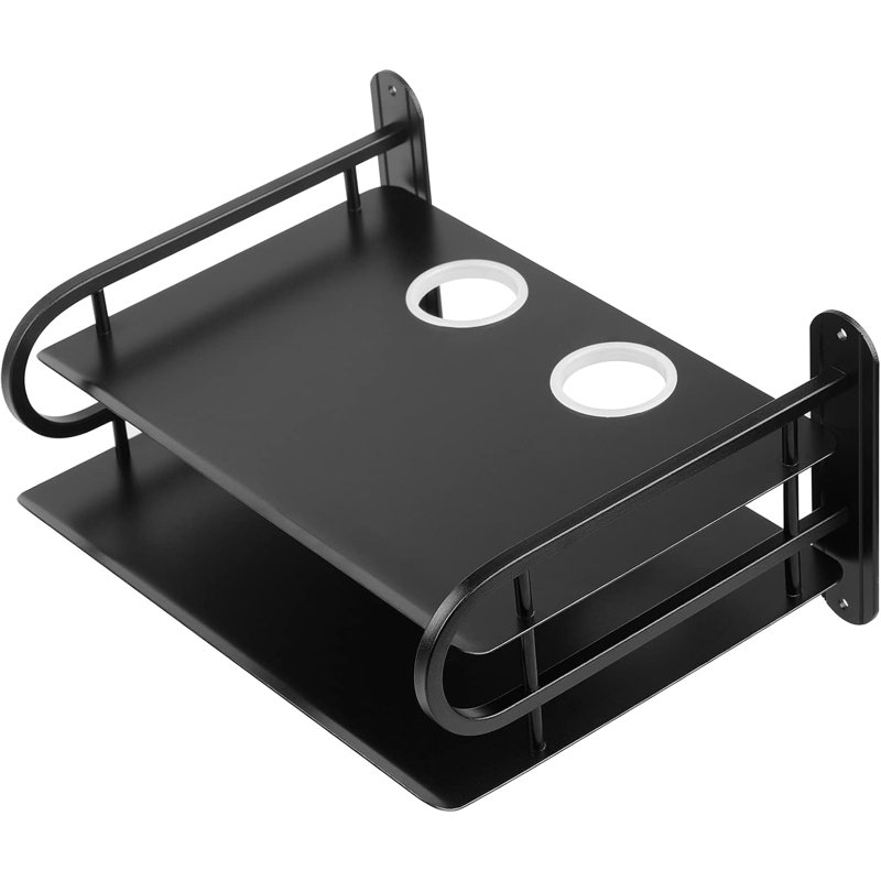 Black Metal Double Wireless Wifi Router Storage Box,TV Set Box Shelf Wall Hanging Plug Board Bracket Cable Storage Organizer ,Large